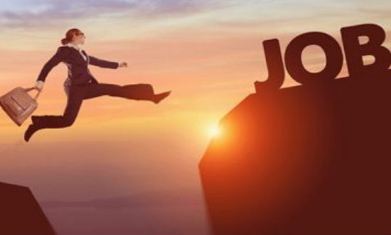 A girl jumping to a JOB Logo